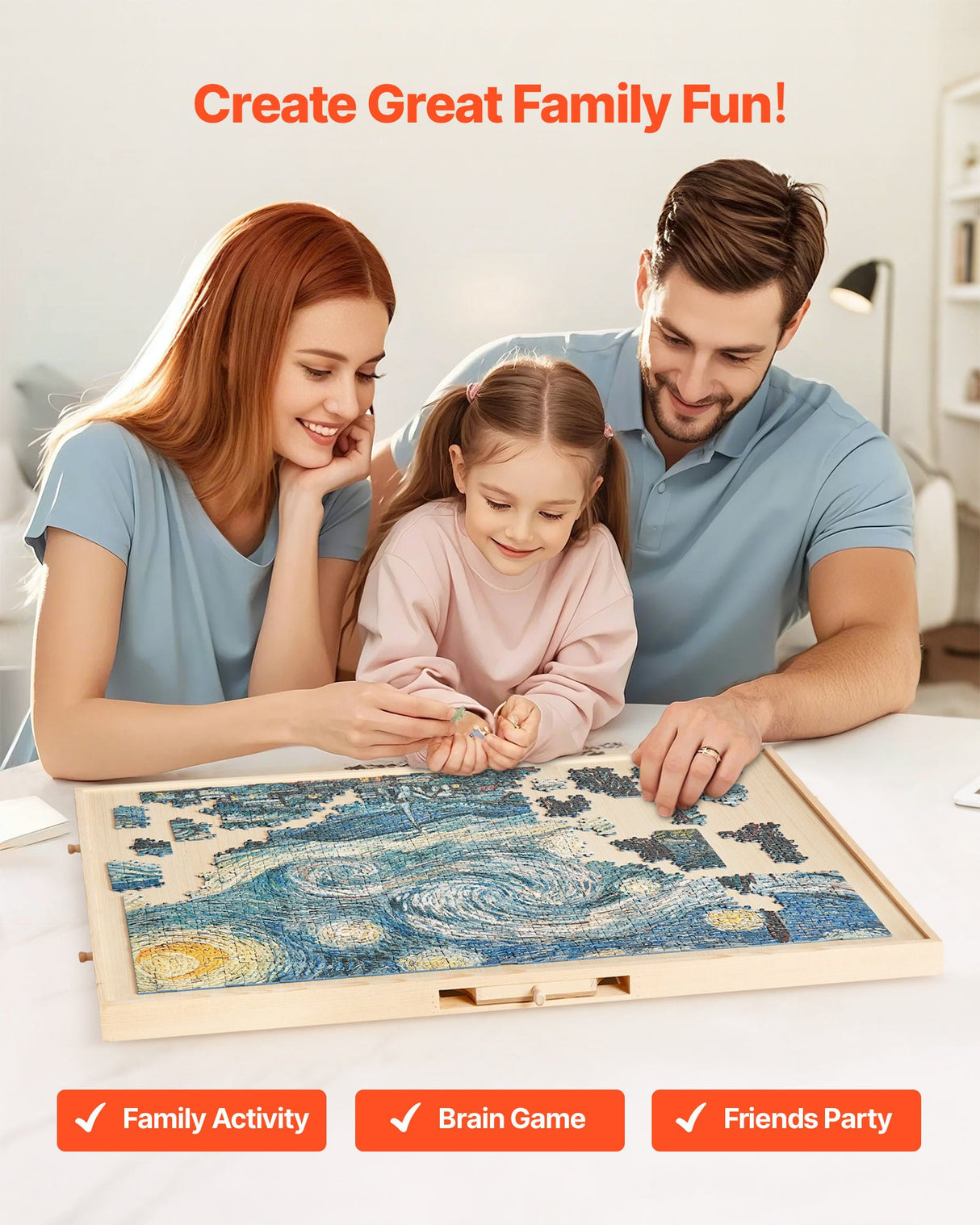 VEVOR 1500 Piece Puzzle Board with Drawer Cover Portable Wooden Jigsaw 86x63cm