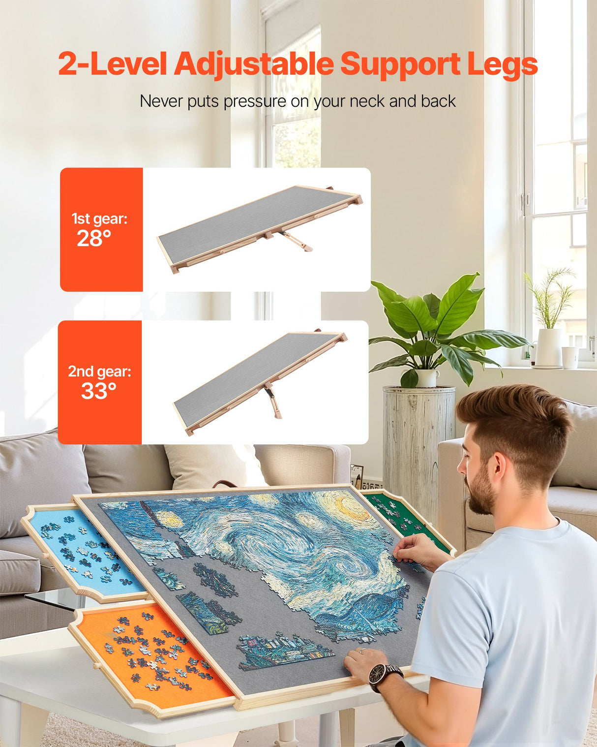 VEVOR 1500 Piece Puzzle Board with Drawer Cover Portable Wooden Jigsaw 86x63cm