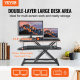 VEVOR Standing Desk Converter, Two-Tier Stand up Desk Riser, 800 mm Large Sit to Stand Desk Converter,140-510 mm Adjustable Height, for Monitor,