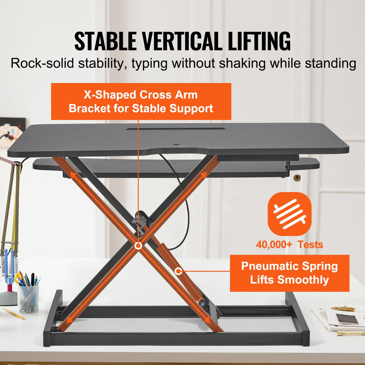 VEVOR Standing Desk Converter, Two-Tier Stand up Desk Riser, 800 mm Large Sit to Stand Desk Converter,140-510 mm Adjustable Height, for Monitor,