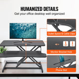 VEVOR Standing Desk Converter, Two-Tier Stand up Desk Riser, 800 mm Large Sit to Stand Desk Converter,140-510 mm Adjustable Height, for Monitor,