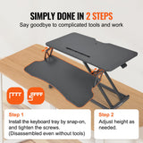 VEVOR Standing Desk Converter, Two-Tier Stand up Desk Riser, 800 mm Large Sit to Stand Desk Converter,140-510 mm Adjustable Height, for Monitor,