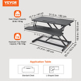 VEVOR Standing Desk Converter, Two-Tier Stand up Desk Riser, 800 mm Large Sit to Stand Desk Converter,140-510 mm Adjustable Height, for Monitor,