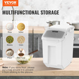 VEVOR Ingredient Storage Bin, 2 x 15L Dispenser Bin with 2 Measuring Cups, Attachable Casters and Airtight Lid, 2 Pcs/Set Dog Pet Food Storage Container, PP Material Kitchen Rice Cereal Flour Bin - Close-Up Angle