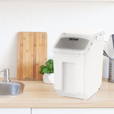 VEVOR Ingredient Storage Bin, 2 x 15L Dispenser Bin with 2 Measuring Cups, Attachable Casters and Airtight Lid, 2 Pcs/Set Dog Pet Food Storage Container, PP Material Kitchen Rice Cereal Flour Bin - Low Angle