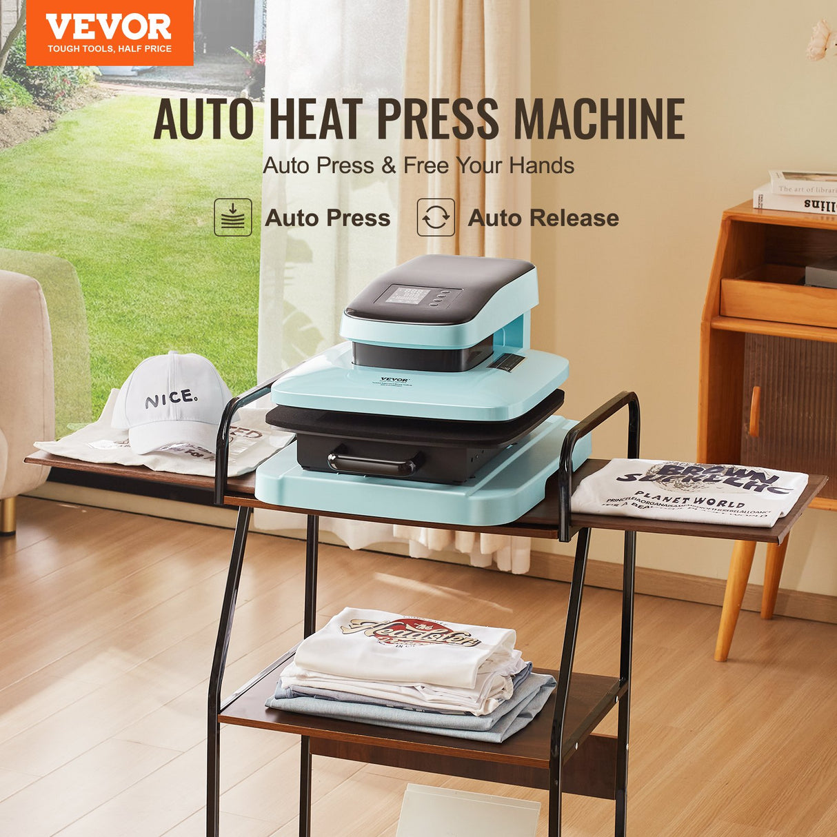 VEVOR Auto Heat Press Machine, 15 x 15 in Smart T Shirt Press Machine with Auto Release, Heats Up Fast and Evenly, Sublimation Heat Press for T Shirts