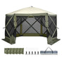 Pop Up Gazebo Tent, Pop-Up Screen Tent 6 Sided Canopy Sun Shelter with 6 Removable Privacy Wind Cloths & Mesh Windows, 12x12FT Quick Set Screen Tent with Mosquito Netting, Army Green