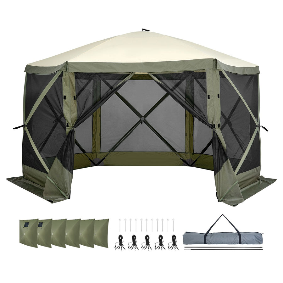 Pop Up Gazebo Tent, Pop-Up Screen Tent 6 Sided Canopy Sun Shelter with 6 Removable Privacy Wind Cloths & Mesh