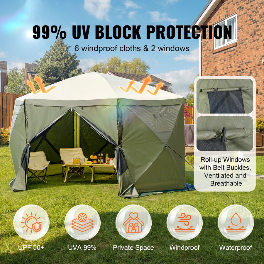 Pop Up Gazebo Tent, Pop-Up Screen Tent 6 Sided Canopy Sun Shelter with 6 Removable Privacy Wind Cloths & Mesh, image 2