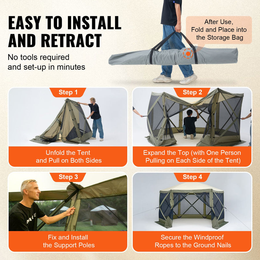 Pop Up Gazebo Tent, Pop-Up Screen Tent 6 Sided Canopy Sun Shelter with 6 Removable Privacy Wind Cloths & Mesh, image 5