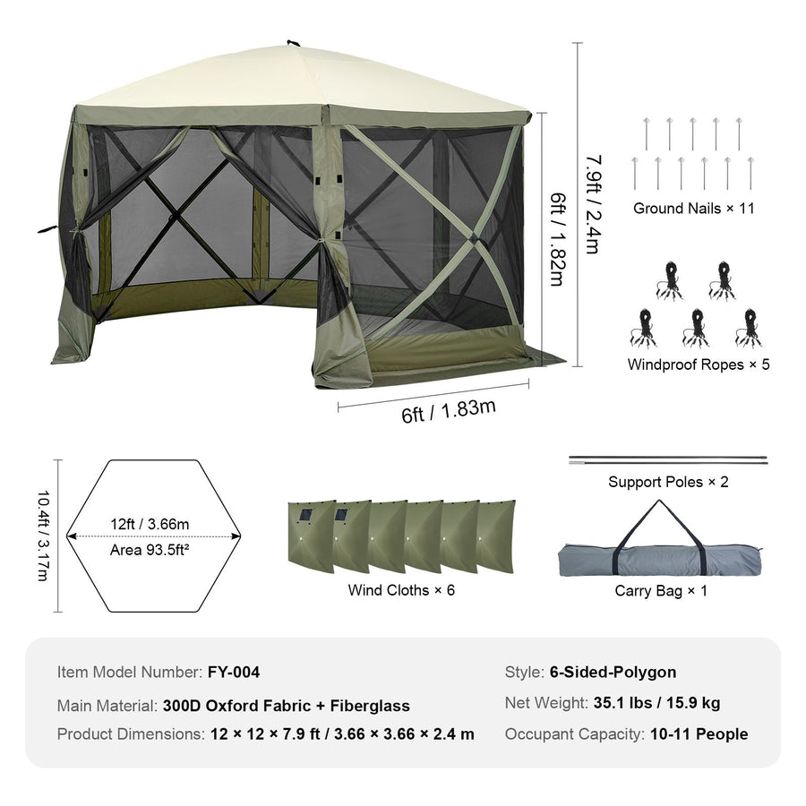 Pop Up Gazebo Tent, Pop-Up Screen Tent 6 Sided Canopy Sun Shelter with 6 Removable Privacy Wind Cloths & Mesh, image 7