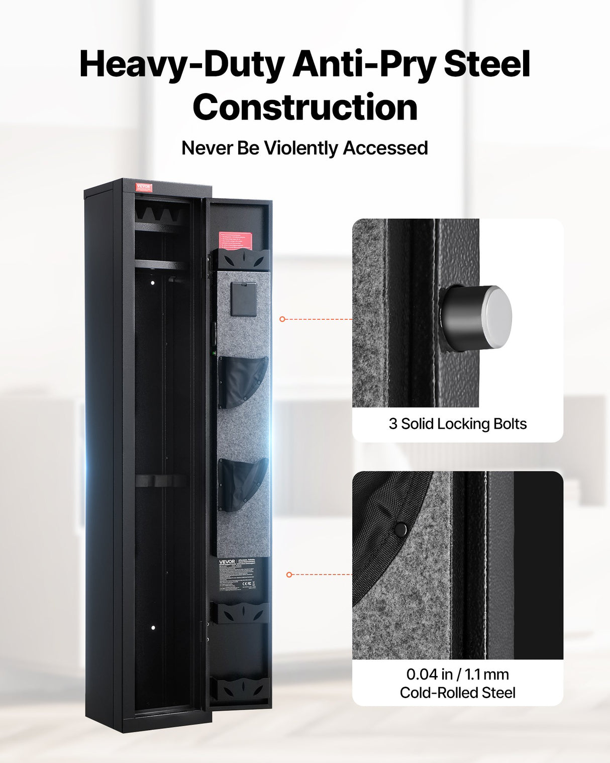 Gun Safe, Heavy Duty Cold-Rolled Steel Fireproof Rifle Cabinet with Digital Keypad & Key, Large Long Gun Cabinet with Magazine and LED Lighting, Adjustable Racks for Rifles, Pistols, Shotgun