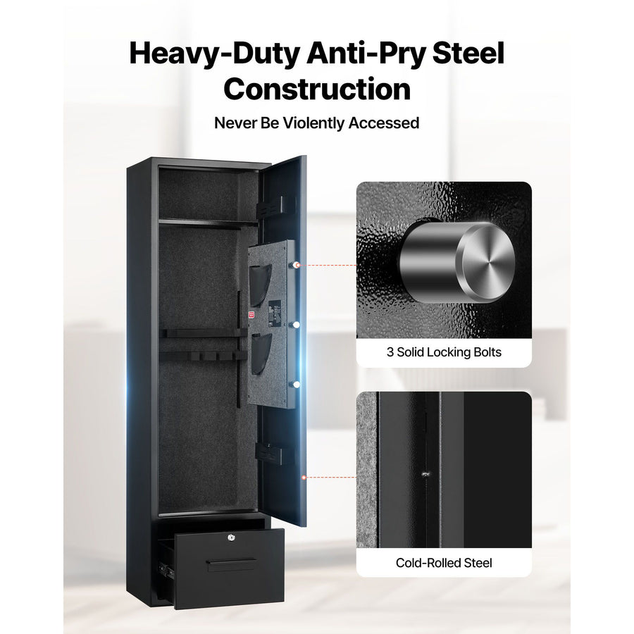 4 Gun Safe, Long Gun Cabinet for Rifles and Pistols, Quick Access Rifle Safe with 2 Ammo Slots, 2 Pistol Pockets & 2 Adjustable Racks, Large Digital Cabinet with Key and Password Lock