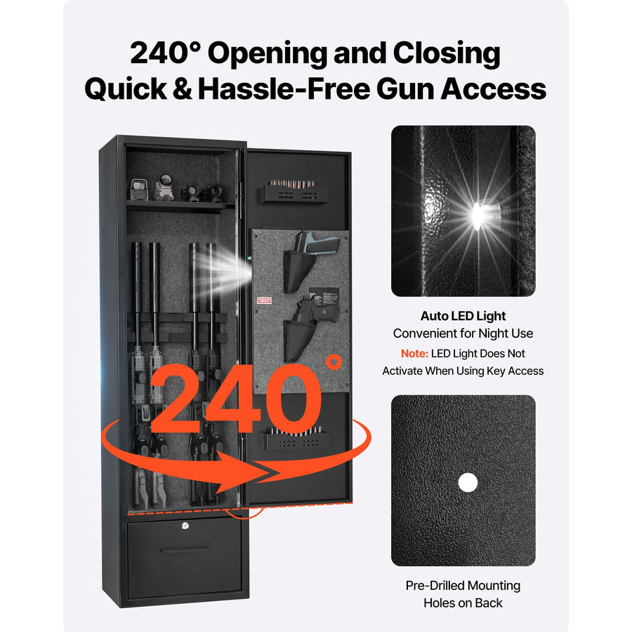 4 Gun Safe, Long Gun Cabinet for Rifles and Pistols, Quick Access Rifle Safe with 2 Ammo Slots, 2 Pistol Pockets & 2 Adjustable Racks, Large Digital Cabinet with Key and Password Lock