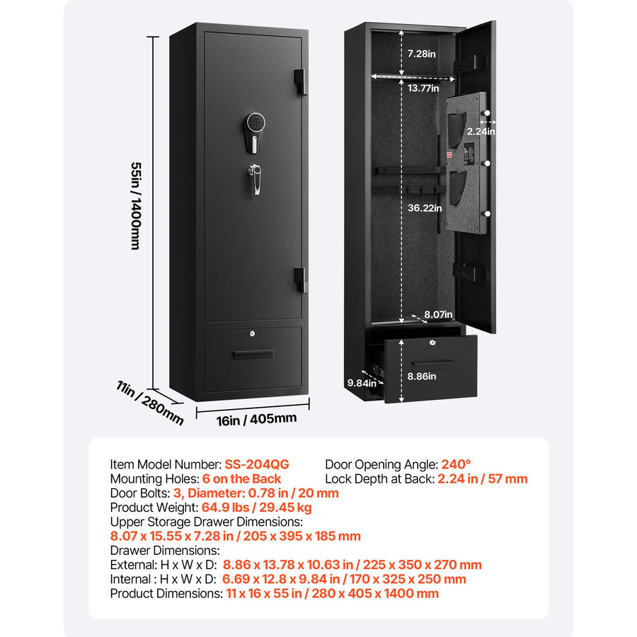 4 Gun Safe, Long Gun Cabinet for Rifles and Pistols, Quick Access Rifle Safe with 2 Ammo Slots, 2 Pistol Pockets & 2 Adjustable Racks, Large Digital Cabinet with Key and Password Lock