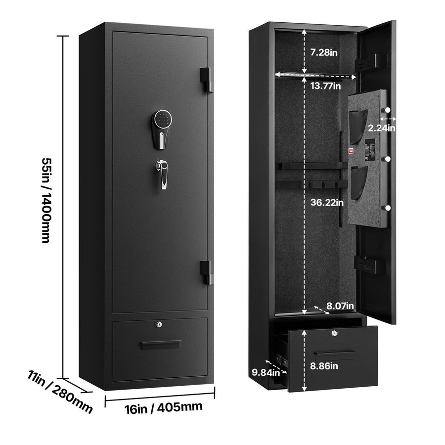 4 Gun Safe, Long Gun Cabinet for Rifles and Pistols, Quick Access Rifle Safe with 2 Ammo Slots, 2 Pistol Pockets & 2 Adjustable Racks, Large Digital Cabinet with Key and Password Lock