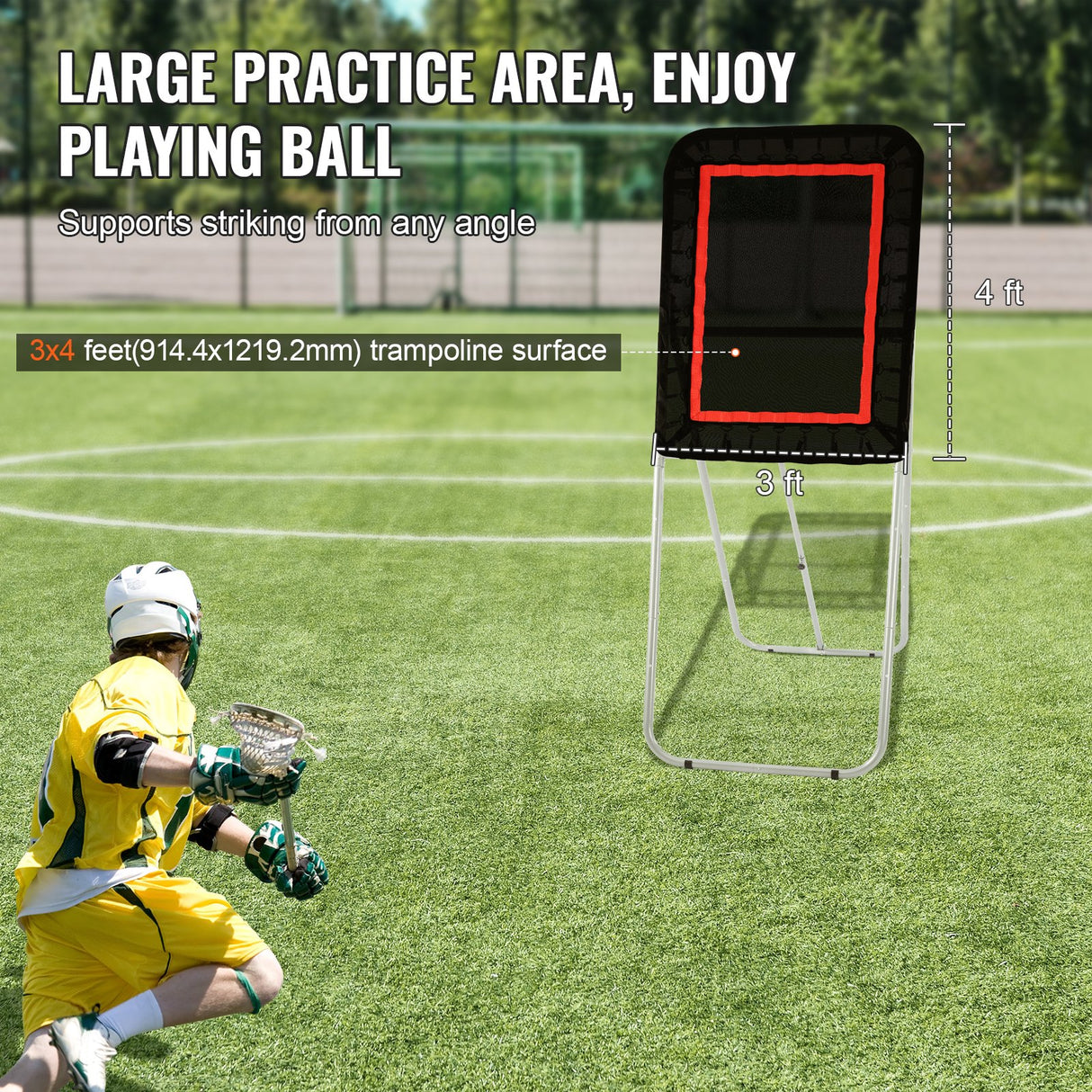VEVOR Folding Lacrosse Rebounder for Backyard, 3x4 Ft Volleyball Bounce Back Net, Pitchback Throwback Baseball Softball Return Training Screen, Adjustable Angle Shooting Practice Training Wall, Black