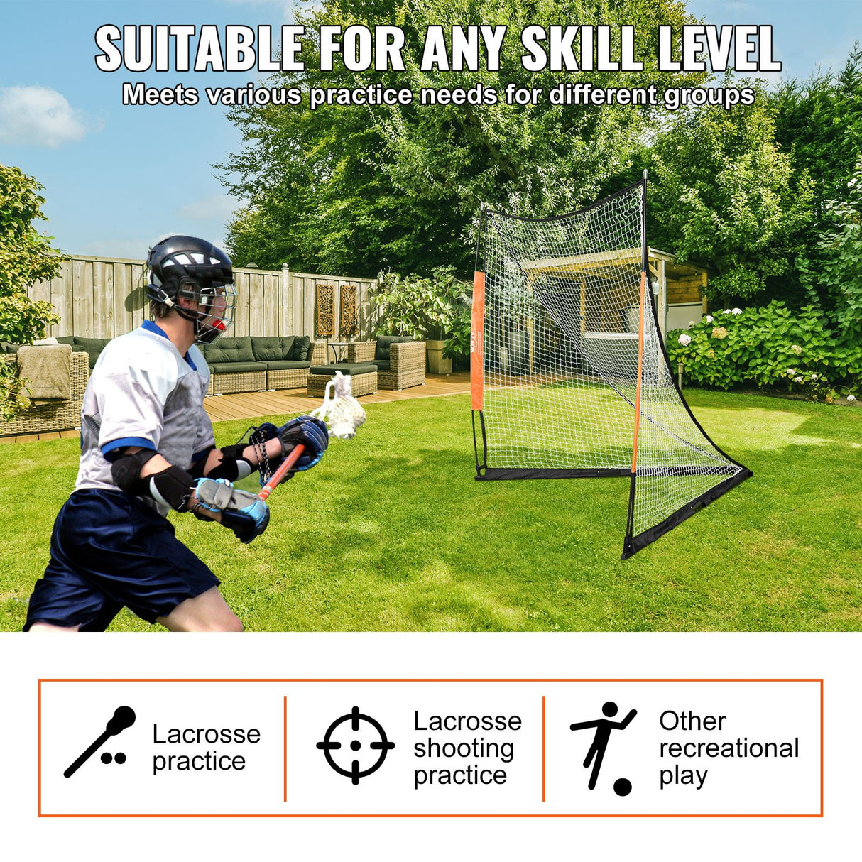 VEVOR Lacrosse Goal, 1.8mx1.8m Lacrosse Net, Portable Lacrosse Goal with Carry Bag, Fiberglass Rod Backyard Lacrosse Training Equipment, Easy Setup