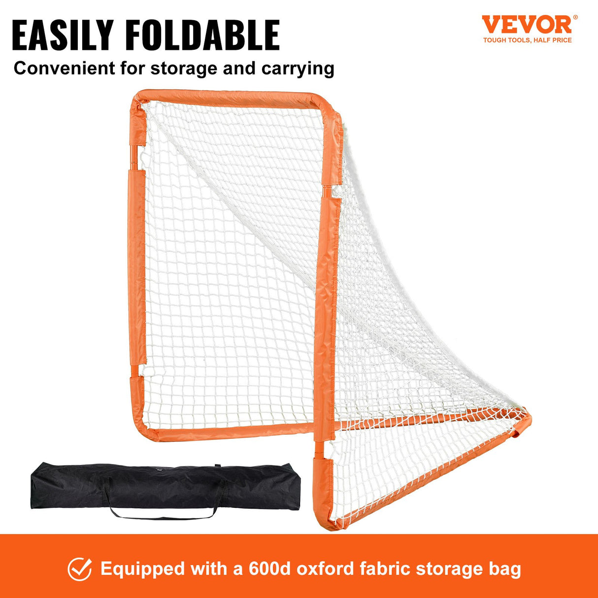 VEVOR Lacrosse Goal, 1.2 mx 1.2 m Small Kids Lacrosse Net, Folding Portable Lacrosse Goal with Carry Bag, Iron Frame Backyard Training Equipment,