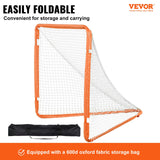 VEVOR Lacrosse Goal, 1.2 mx 1.2 m Small Kids Lacrosse Net, Folding Portable Lacrosse Goal with Carry Bag, Iron Frame Backyard Training Equipment, Quick & Easy Setup, Perfect for Youth Training, Orange - Front View