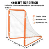 VEVOR Lacrosse Goal, 1.2 mx 1.2 m Small Kids Lacrosse Net, Folding Portable Lacrosse Goal with Carry Bag, Iron Frame Backyard Training Equipment, Quick & Easy Setup, Perfect for Youth Training, Orange - 45-Degree Angle