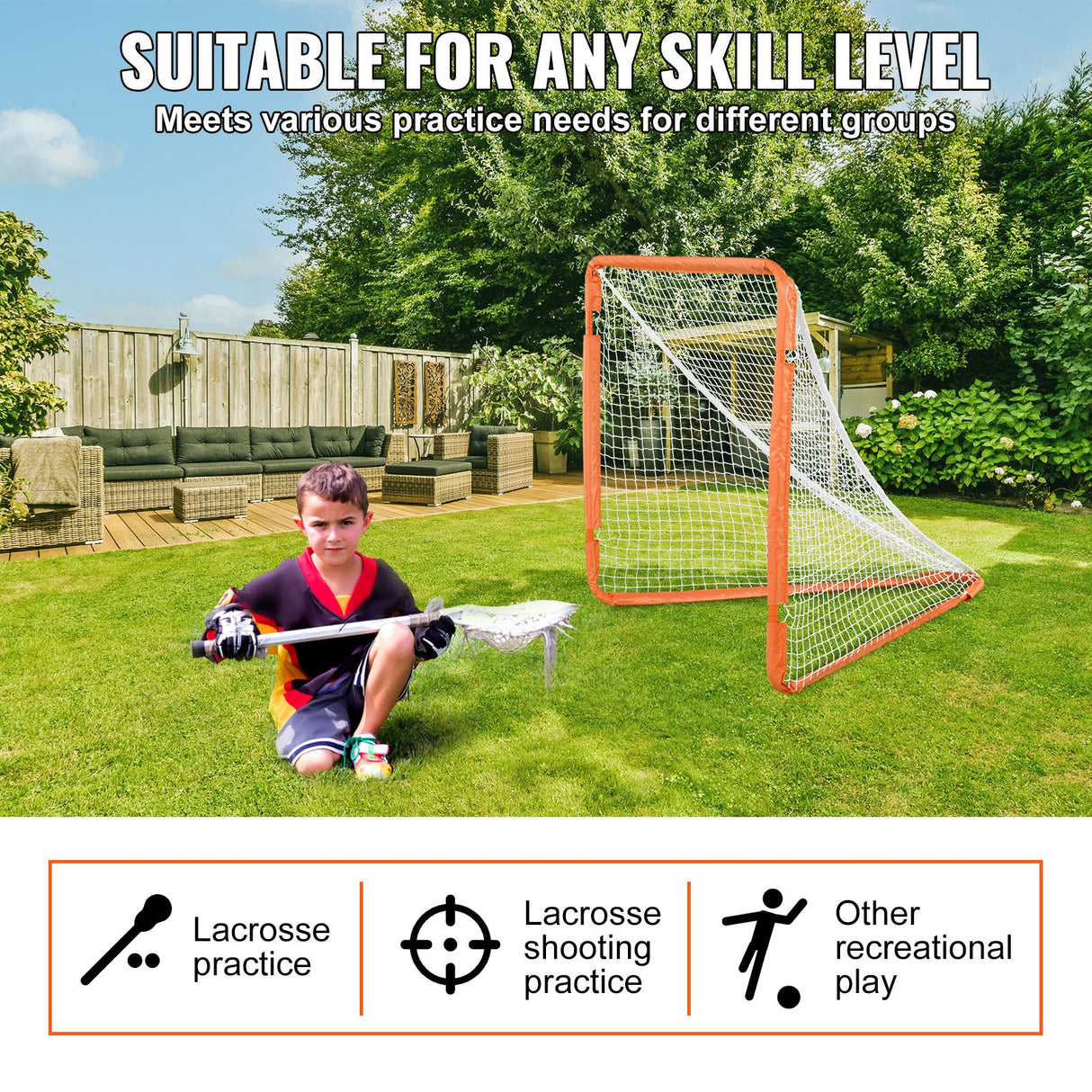 VEVOR Lacrosse Goal, 1.2 mx 1.2 m Small Kids Lacrosse Net, Folding Portable Lacrosse Goal with Carry Bag, Iron Frame Backyard Training Equipment,
