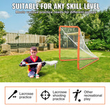 VEVOR Lacrosse Goal, 1.2 mx 1.2 m Small Kids Lacrosse Net, Folding Portable Lacrosse Goal with Carry Bag, Iron Frame Backyard Training Equipment, Quick & Easy Setup, Perfect for Youth Training, Orange - Rear View