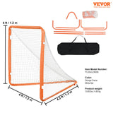 VEVOR Lacrosse Goal, 1.2 mx 1.2 m Small Kids Lacrosse Net, Folding Portable Lacrosse Goal with Carry Bag, Iron Frame Backyard Training Equipment, Quick & Easy Setup, Perfect for Youth Training, Orange - Close-Up Angle