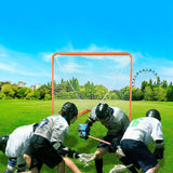 VEVOR Lacrosse Goal, 1.2 mx 1.2 m Small Kids Lacrosse Net, Folding Portable Lacrosse Goal with Carry Bag, Iron Frame Backyard Training Equipment, Quick & Easy Setup, Perfect for Youth Training, Orange - Low Angle