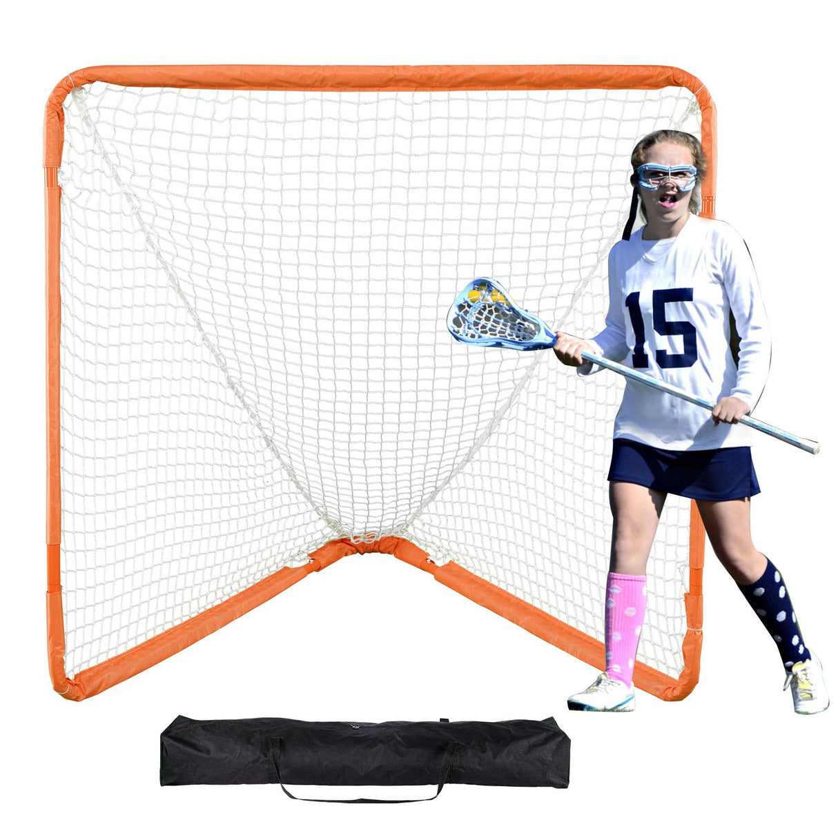 VEVOR Lacrosse Goal, 1.2 mx 1.2 m Small Kids Lacrosse Net, Folding Portable Lacrosse Goal with Carry Bag, Iron Frame Backyard Training Equipment,