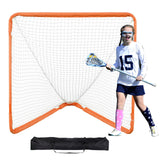 VEVOR Lacrosse Goal, 1.2 mx 1.2 m Small Kids Lacrosse Net, Folding Portable Lacrosse Goal with Carry Bag, Iron Frame Backyard Training Equipment, Quick & Easy Setup, Perfect for Youth Training, Orange - Extra Image