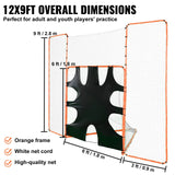 VEVOR 3-IN-1 Lacrosse Goal with Backstop and Target,3.7mx2.7m Lacrosse Net, Steel Frame Backyard Lacrosse Rebounder Equipment, Quick & Easy Setup Training Net, Perfect for Youth Adult Training, Orange - 45-Degree Angle
