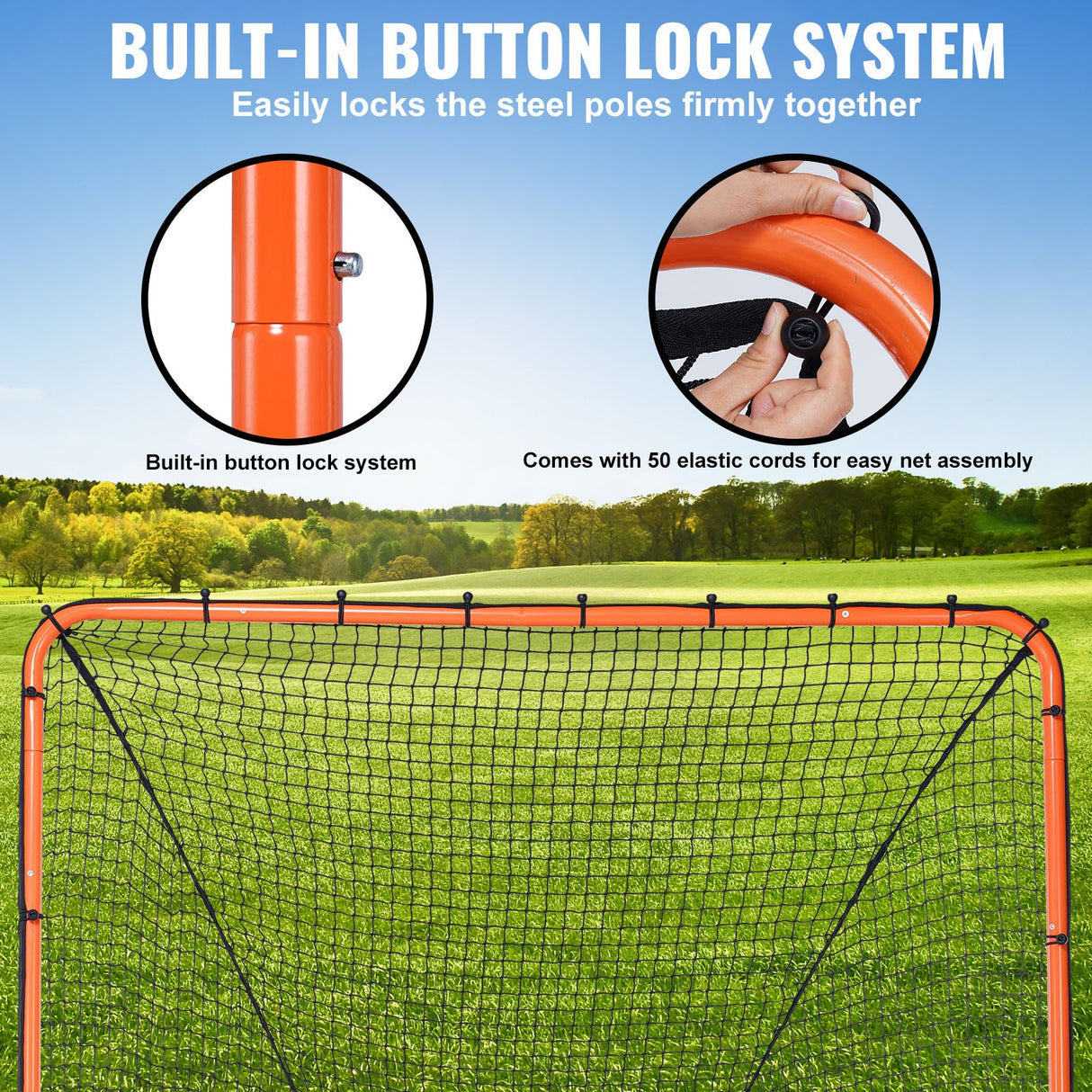 VEVOR Lacrosse Goal, 1.8mx1.8m Lacrosse Net, Folding Portable Backyard Lacrosse Training Equipment, Steel Frame Training Net, Quick & Easy Setup Lacrosse Goal, Perfect for Youth Adult Training, Orange