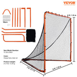 VEVOR Lacrosse Goal, 1.8mx1.8m Lacrosse Net, Folding Portable Backyard Lacrosse Training Equipment, Steel Frame Training Net, Quick & Easy Setup Lacrosse Goal, Perfect for Youth Adult Training, Orange - Close-Up Angle