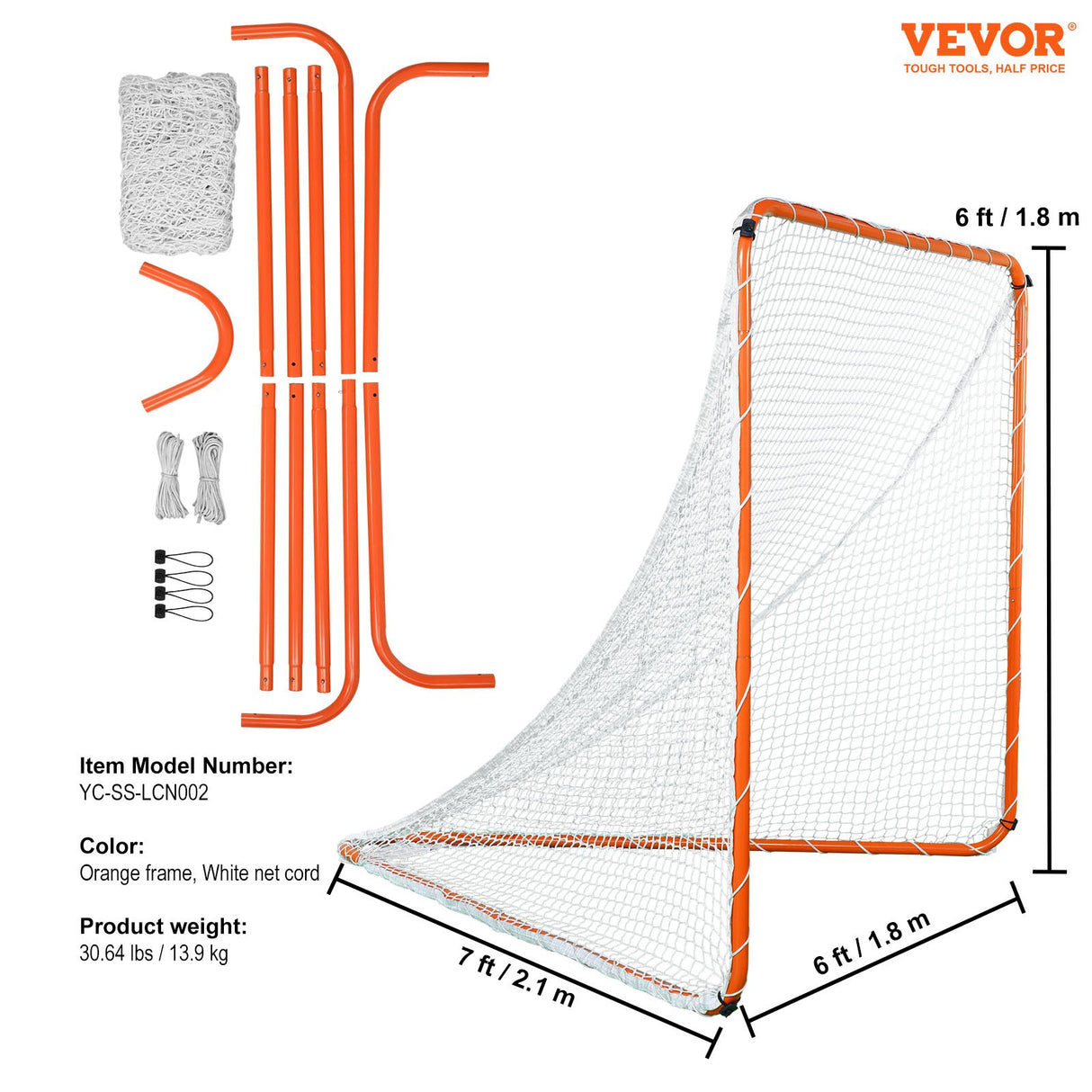 VEVOR Lacrosse Goal, 6' x 6' Lacrosse Net, Steel Frame Backyard Lacrosse Training Equipment, Portable Lacrosse Goal with Carry Bag, Quick & Easy Setup