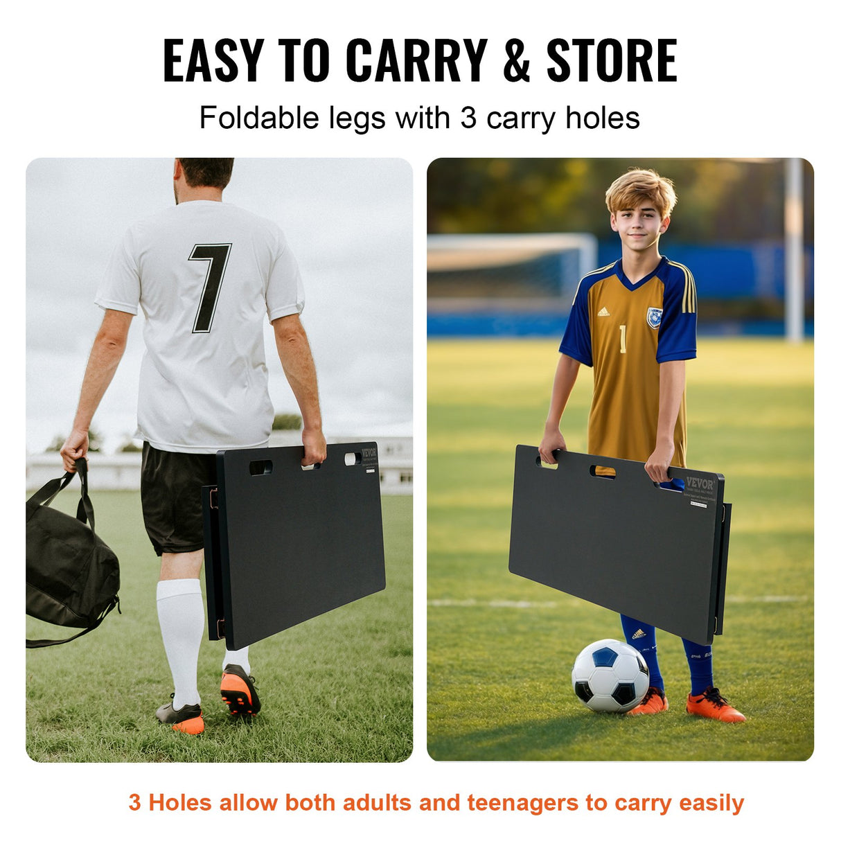 VEVOR Soccer Rebounder Board, 115x45 cm Portable Soccer Wall with 2 Angles Rebound, Foldable HDPE Kickback Rebound Board, Soccer Training Equipment