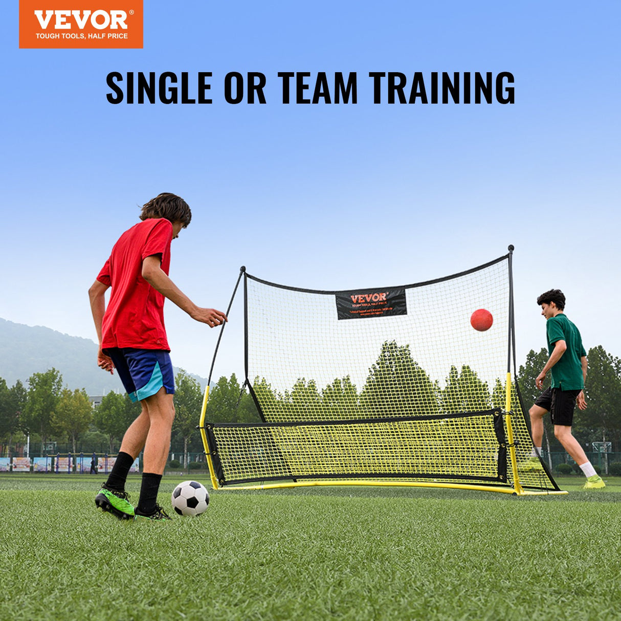 VEVOR Soccer Trainer, 2-IN-1 Portable Soccer Rebounder Net, Iron Soccer Practice Equipment, Sports Football Rebounder Wall with Portable Bag, Perfect