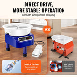 VEVOR Pottery Wheel, 10 inch Pottery Forming Machine, 350W Electric Wheel for Pottery with Foot Pedal and LCD Touch Screen, Direct Drive Ceramic Wheel with 3 Support Legs for DIY Art Craft, Blue - Side View