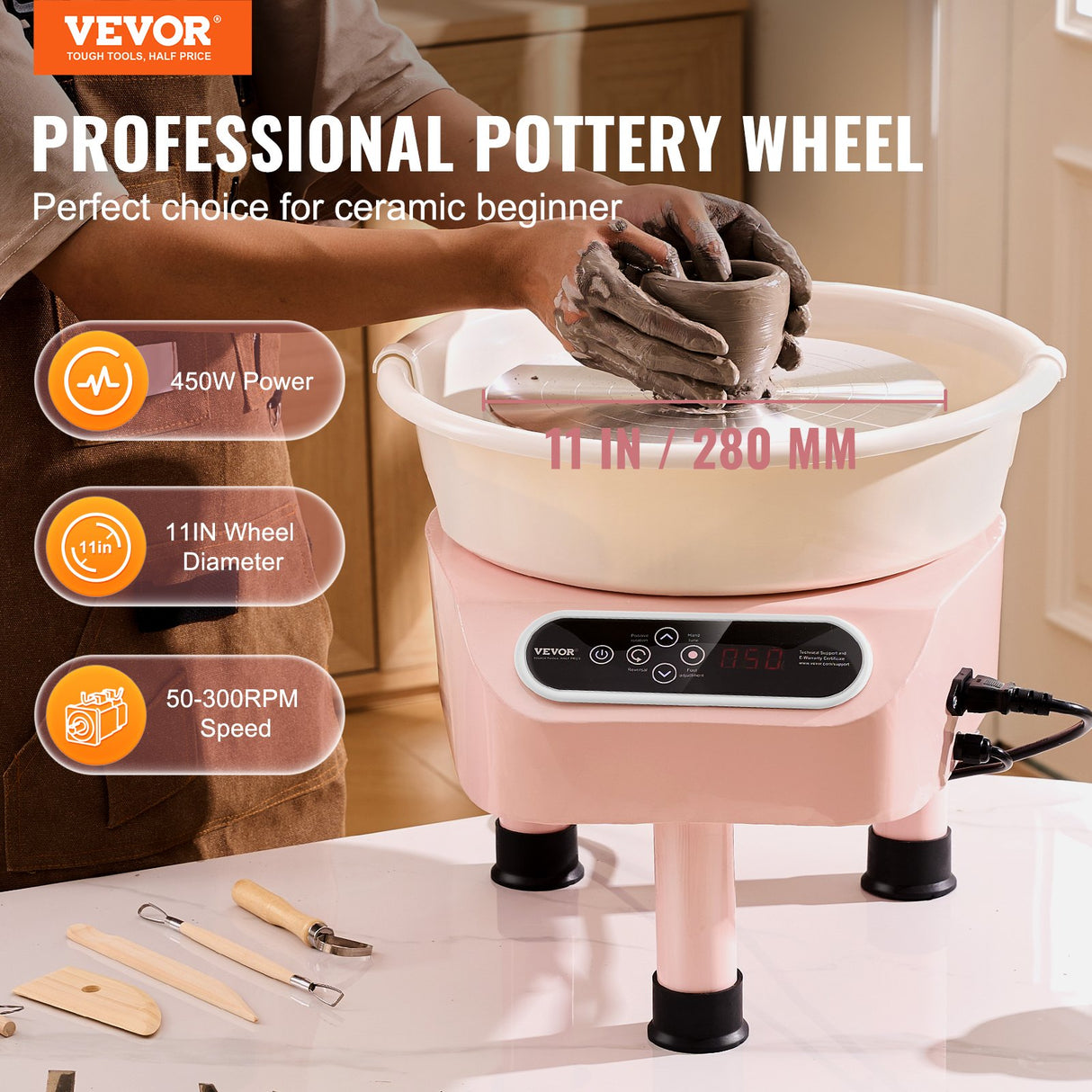 VEVOR Pottery Wheel, 11 inch Pottery Forming Machine, 450W Electric Wheel for Pottery with Foot Pedal and LCD Touch Screen, Direct Drive Ceramic Wheel