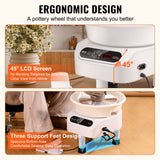 VEVOR Pottery Wheel, 11 inch Pottery Forming Machine, 450W Electric Wheel for Pottery with Foot Pedal and LCD Touch Screen, Direct Drive Ceramic Wheel with 3 Support Legs for DIY Art Craft, White - 45-Degree Angle