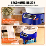 VEVOR Pottery Wheel, 11 inch Pottery Forming Machine, 450W Electric Wheel for Pottery with Foot Pedal and LCD Touch Screen, Direct Drive Ceramic Wheel with 3 Support Legs for DIY Art Craft, Blue - 45-Degree Angle