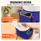VEVOR Pottery Wheel, 10 inch Pottery Forming Machine, 350W Electric Wheel for Pottery with Foot Pedal and LCD Touch Screen, Direct Drive Ceramic Wheel with Shaping Tools for DIY Art Craft, Blue - 45-Degree Angle