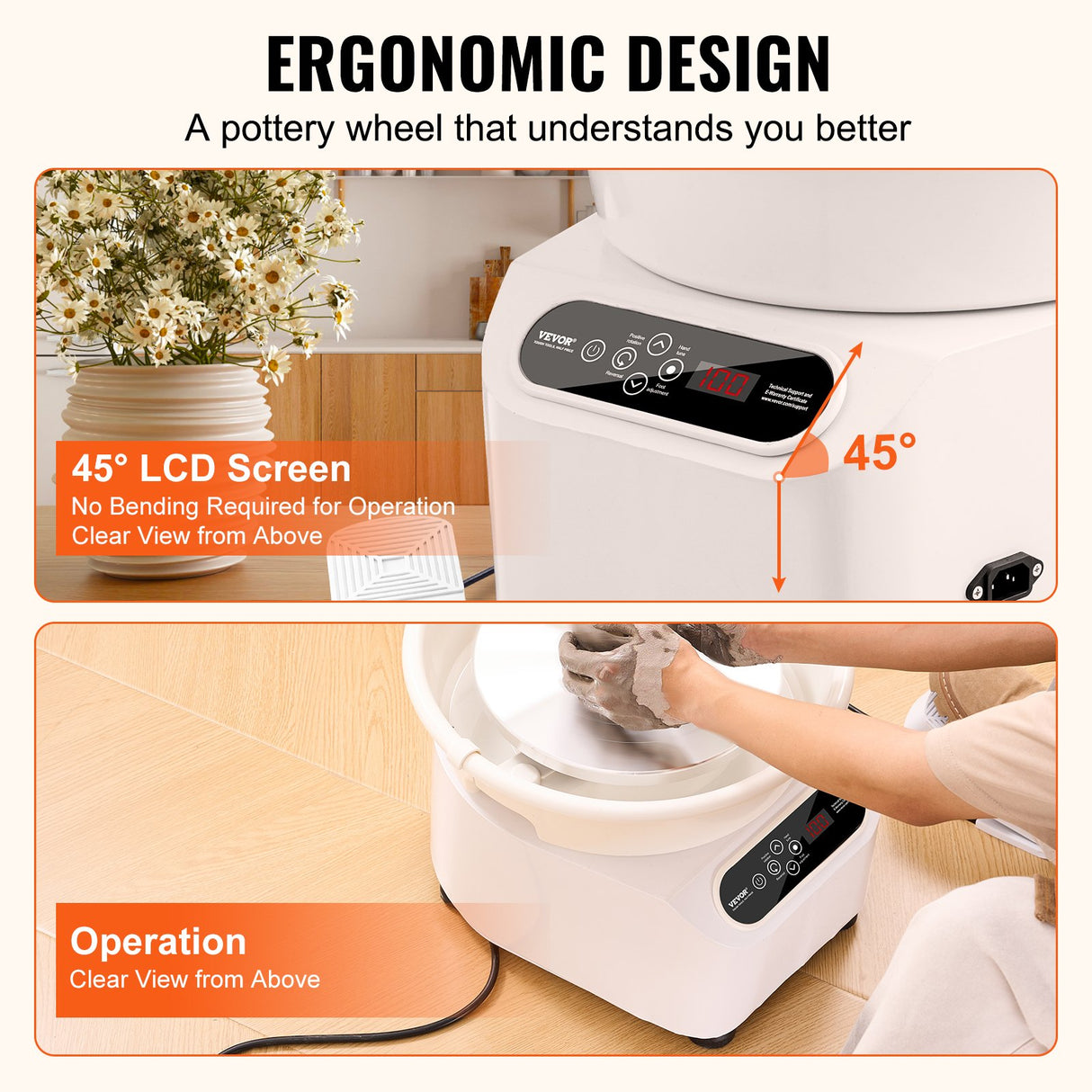 VEVOR Pottery Wheel, 11 inch Pottery Forming Machine, 450W Electric Wheel for Pottery with Foot Pedal and LCD Touch Screen, Direct Drive Ceramic Wheel