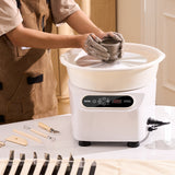 VEVOR Pottery Wheel, 11 inch Pottery Forming Machine, 450W Electric Wheel for Pottery with Foot Pedal and LCD Touch Screen, Direct Drive Ceramic Wheel with Shaping Tools for DIY Art Craft, White - Low Angle