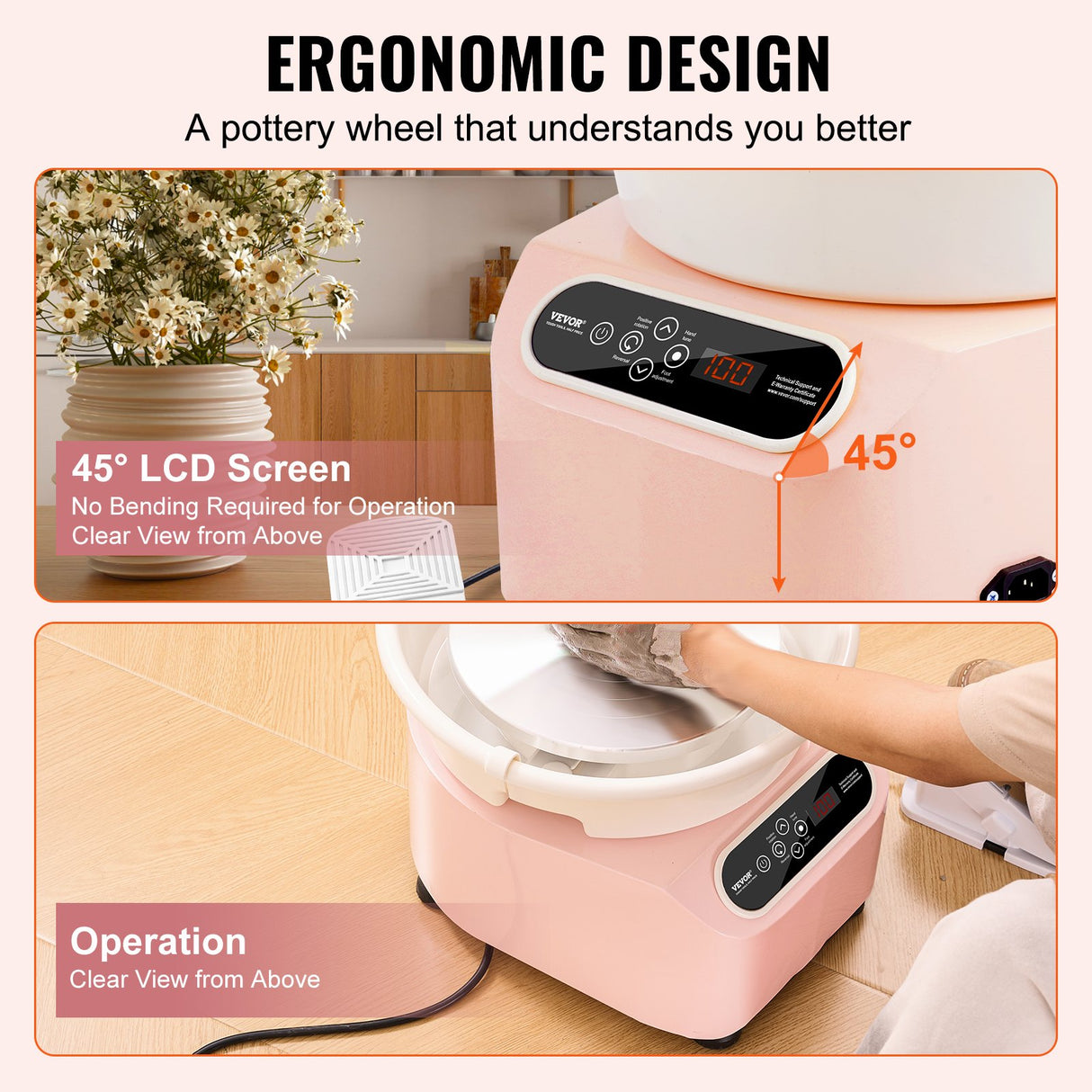 VEVOR Pottery Wheel, 11 inch Pottery Forming Machine, 450W Electric Wheel for Pottery with Foot Pedal and LCD Touch Screen, Direct Drive Ceramic Wheel