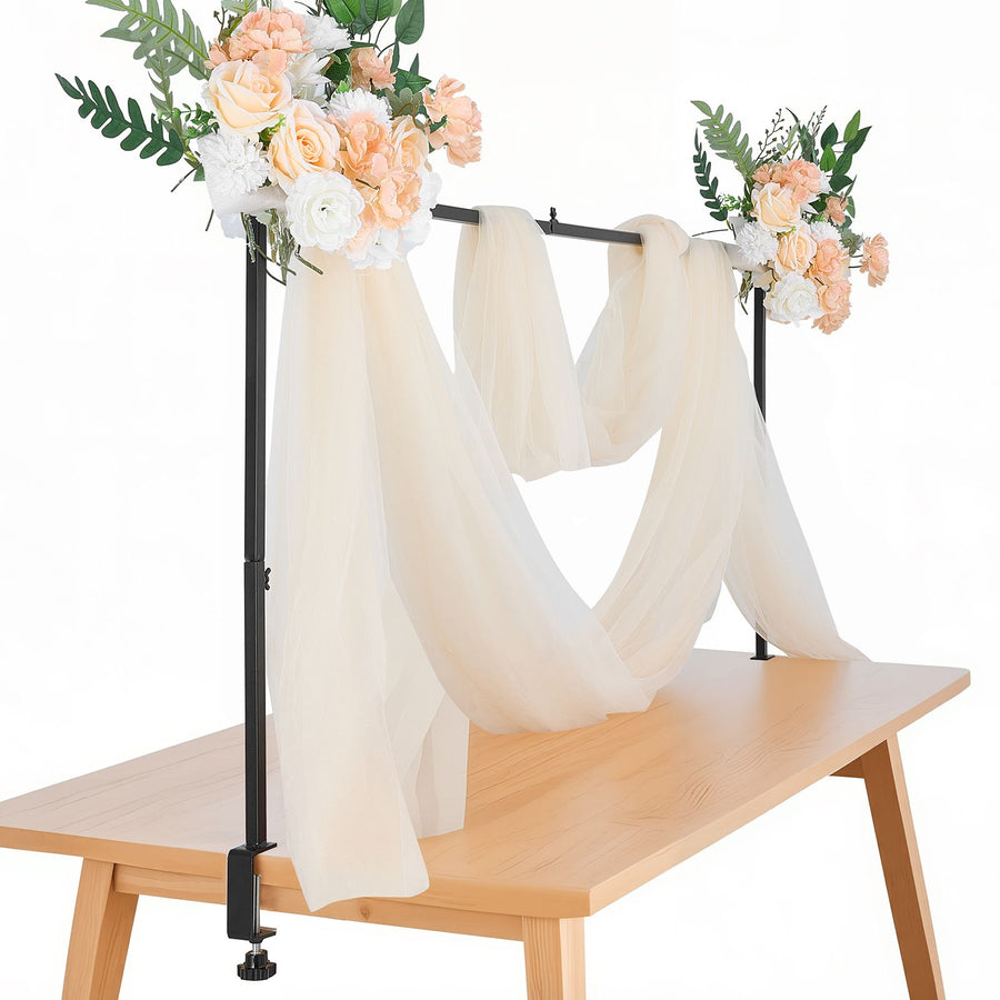 Over The Table Rod Stand with Clamps, 13"-42" Tall & 28"-98" Length Adjustable, 2 Packs Table Arch Stand, Tabletop Balloon Arch Frame for Wedding Birthday Party Christmas Decorations, Black