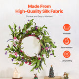 VEVOR Artificial Decorative Wreath 55.88 cm Pink Green with Daisies Year Round - Side View