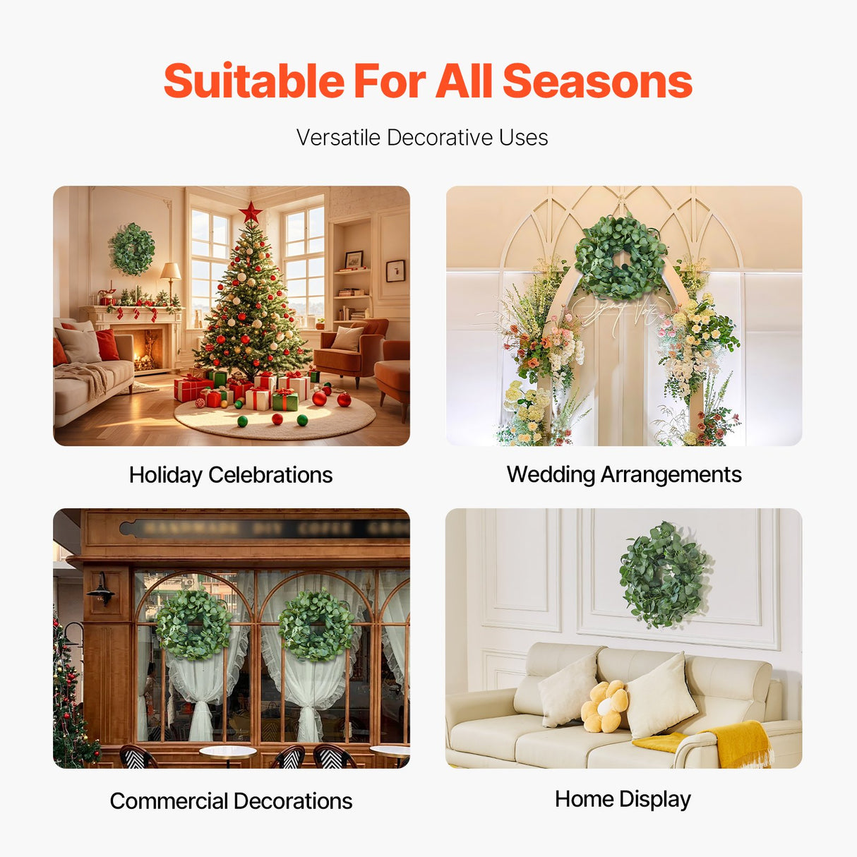 VEVOR Artificial Decorative Wreath 66.04 cm Green Eucalyptus Leaves Year Round