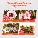 VEVOR Artificial Decorative Wreath 48.26 cm Pink Peonies Hydrangeas Year Round - Top-Down View
