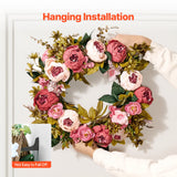 VEVOR Artificial Decorative Wreath 48.26 cm Pink Peonies Hydrangeas Year Round - Rear View